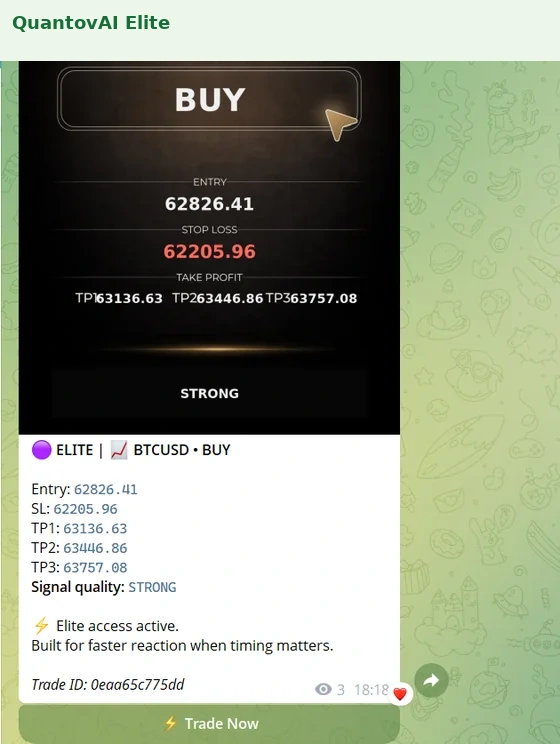 QuantovAI structured trading signal in Telegram